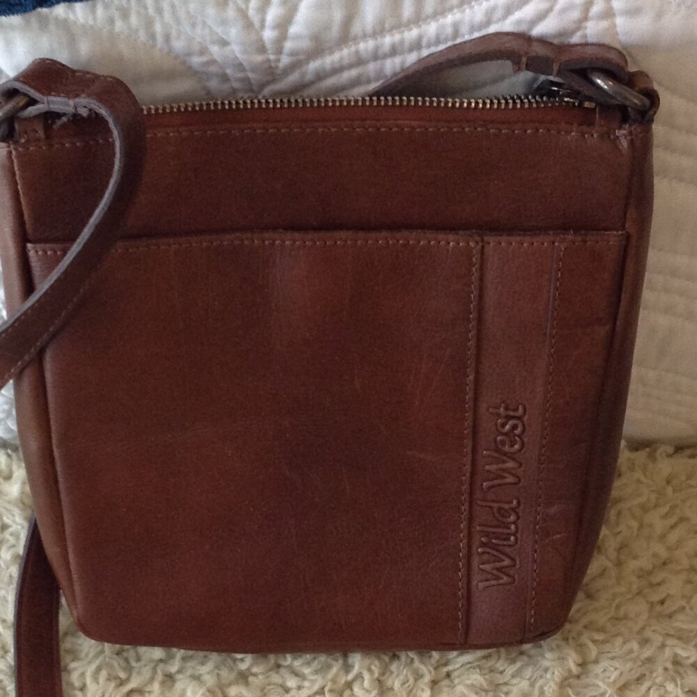 VTG Wild West LA Brown Leather Western Crossbody Embossed Rodeo Cowgirl Chic